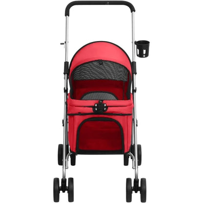 Folding Dog Stroller For Small To Medium Pets Red With UV Protection And Breathable Oxford Fabric