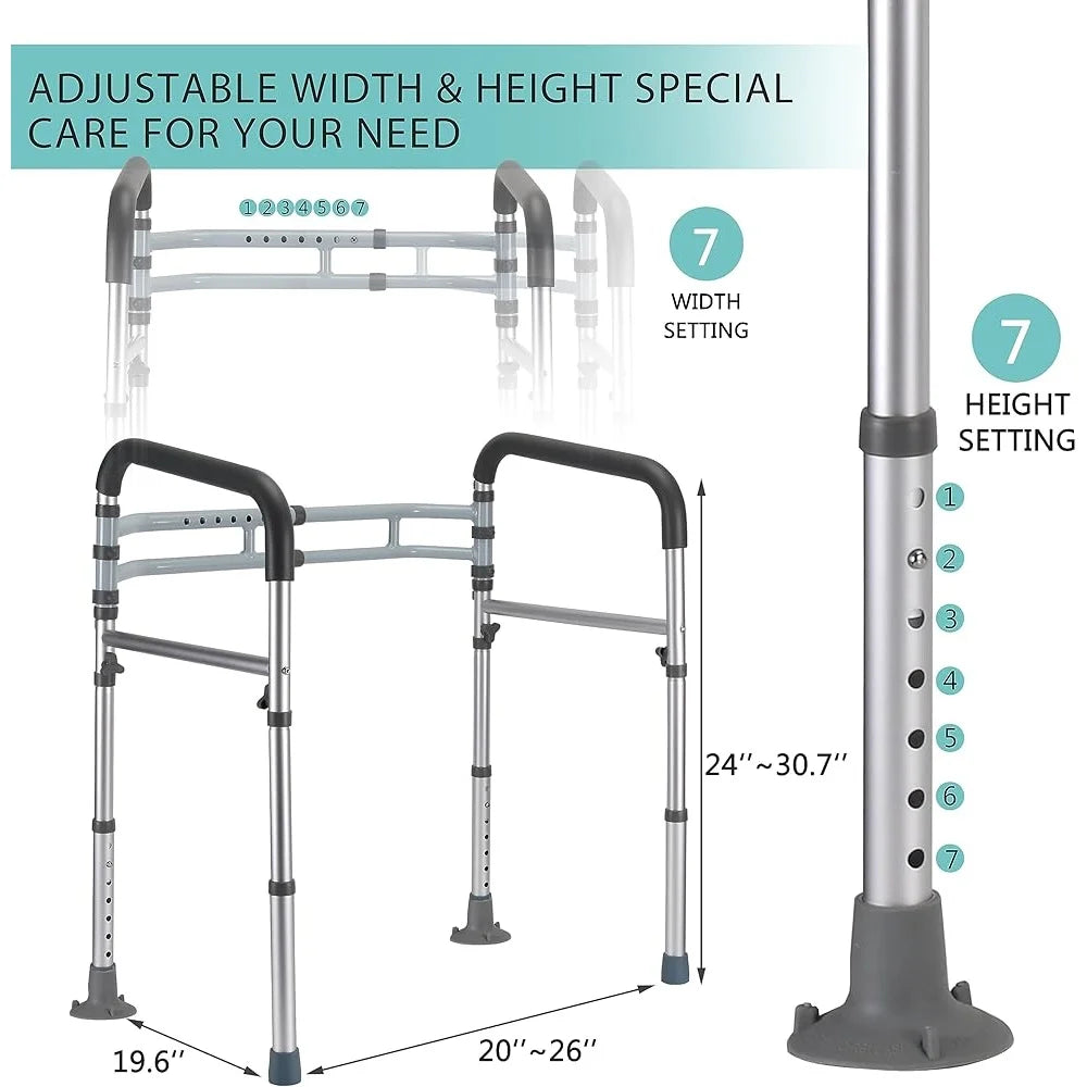 Adjustable Toilet Safety Rails Foldable Handicap Toilet Frame with Strong Suction Cup Handles Elderly Seniors Disabled Users