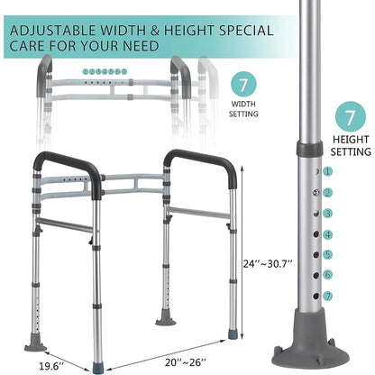 Adjustable Toilet Safety Rails Foldable Handicap Toilet Frame with Strong Suction Cup Handles Elderly Seniors Disabled Users