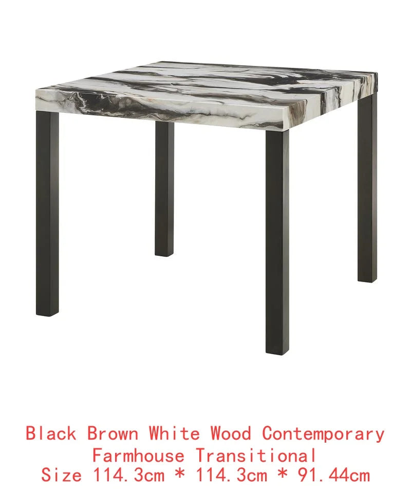 6-Piece Black Brown Faux Marble Dining Set with Square Table, Upholstered Curved Chairs, and Bench for Elegant Dining Room