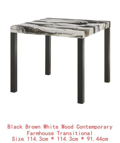 6-Piece Black Brown Faux Marble Dining Set with Square Table, Upholstered Curved Chairs, and Bench for Elegant Dining Room