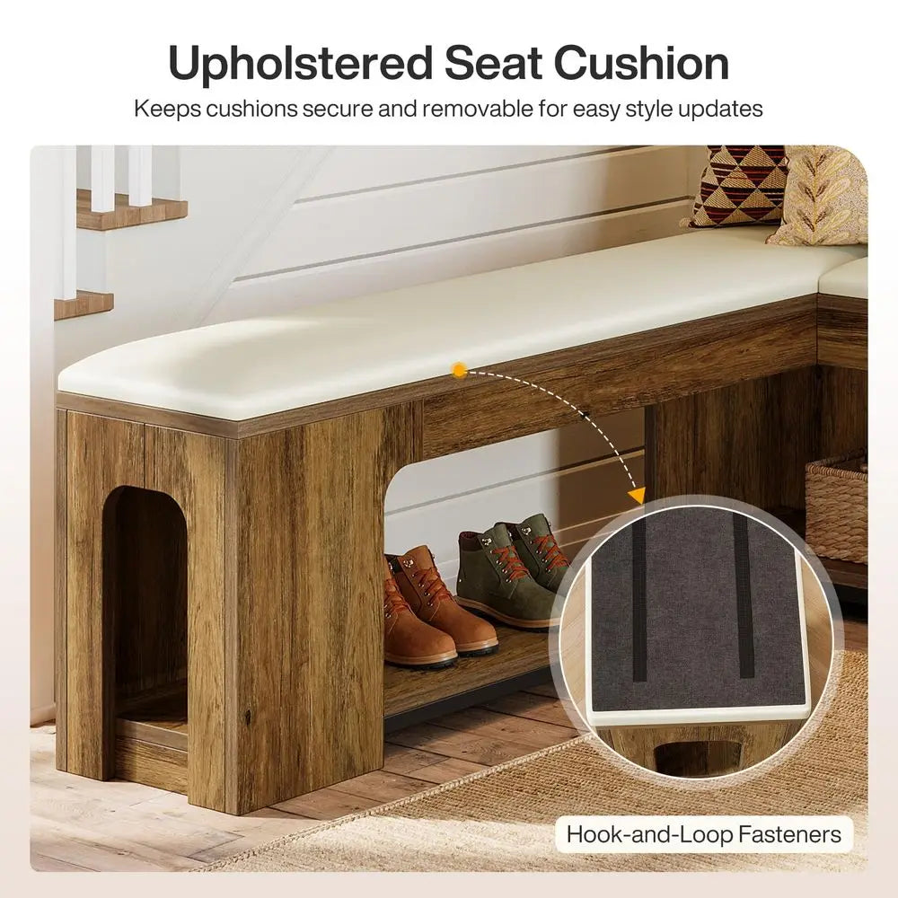 L Shaped Corner Bench, 47.24 Farmhouse Breakfast Nook Bench with Removable Seat Cushion, Corner Bench for Kitchen, Dining Room,