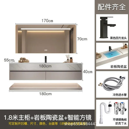 Modern Floating Vanity Bathroom Slate Integrated Basin Wall Mounted Bathroom Storage Cabinet Single Set Bathroom Vanity Sink Set