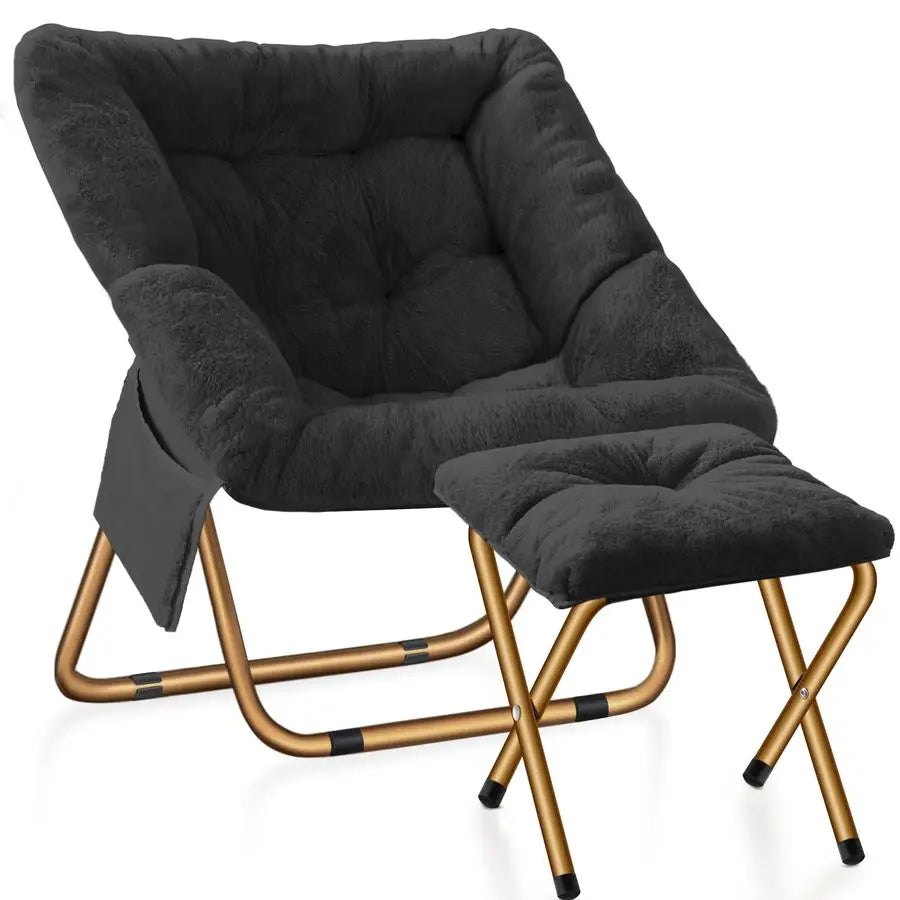 Comfy Saucer Chair, Foldable Living Room Chairs, Soft Faux Fur Lounge Chair for Bedroom, Reading Chairs for Adults,Teens, XLarg