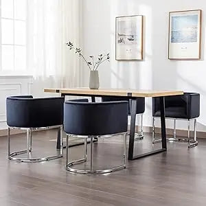 Velvet Dining Chairs Set of 4 Modern Barrel Arm Chairs with Chrome Metal Frame, Upholstered