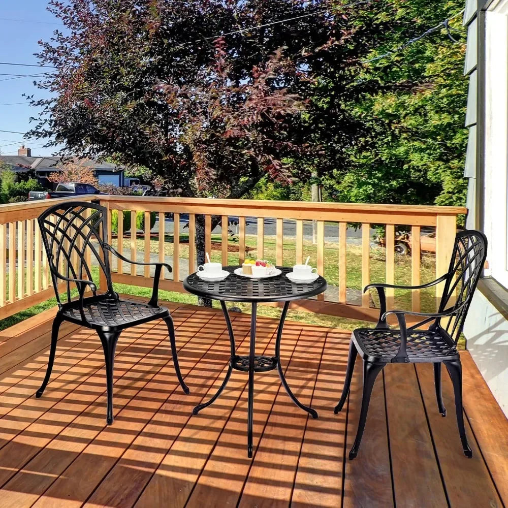 Cast Aluminum Patio Bistro Set with Umbrella Hole, 3 Piece Outdoor Bistro Set Rust-Resistant