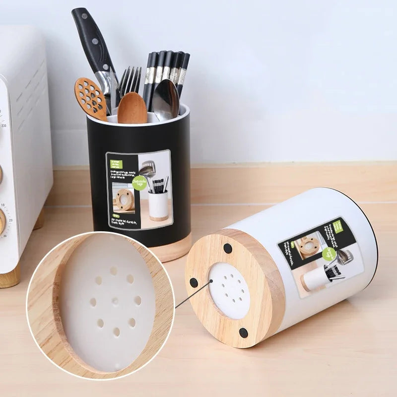 Kitchen Utensil Storage Holder Rotatable 3-Grid Tableware Drainer Chopstick Spoon With Removable Divider NE