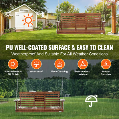 Wooden Porch Swing 5 ft Patio bench swing for Courtyard Garden Upgraded 880 lbs Strong Load Capacity Swing Chair Bench
