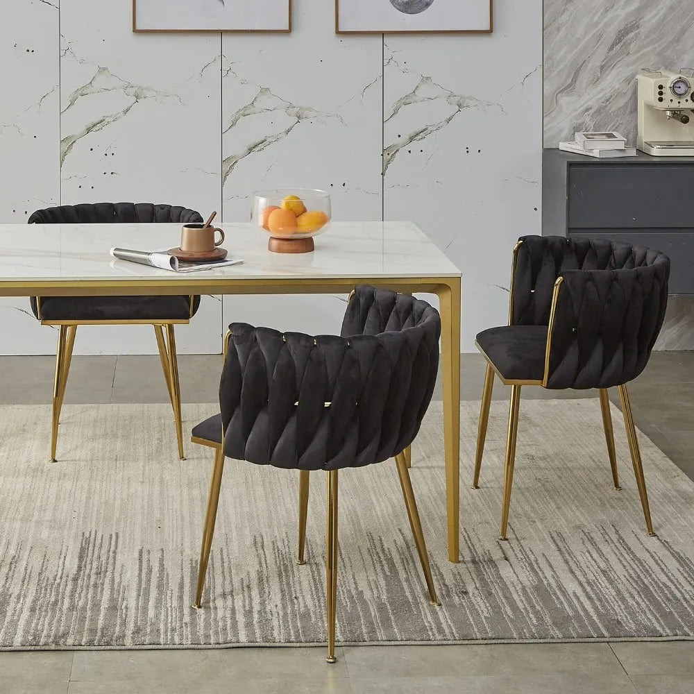 Black Velvet Dining Chairs Set of 4, Upholstered Dining Chairs with Golden Metal Legs