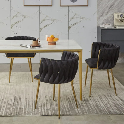 Black Velvet Dining Chairs Set of 4, Upholstered Dining Chairs with Golden Metal Legs