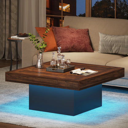 Coffee Table Square LED Coffee Table Engineered Wood Low Coffee Table for Living Room Rustic Brown & Black