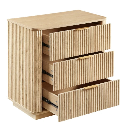 3 drawers, 27.6 inches wide modern drawer box with curved wave design, oak, 27.6 feet wide x 15.8 feet deep x 27.4 feet high.