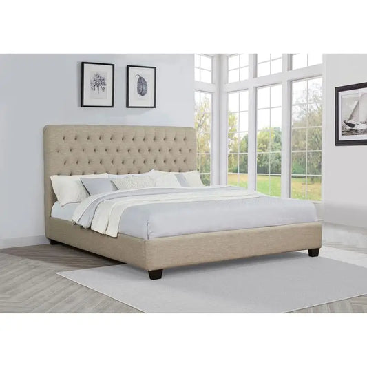 Copper Oatmeal Upholstered Eastern King Bed Frame