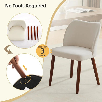 Mid Century Modern Dining Chairs Set of 2,Linen Fabric Upholstered Accent with Wood Legs for Kitchen Dining Room Beige