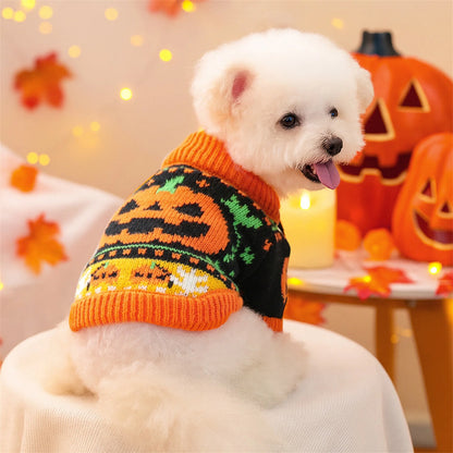 Halloween Ghost Costume for Dogs and Cats Pet Winter Fall Clothes Pumpkin Knitted Sweater Small Dog Cat Outfit