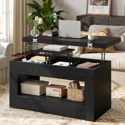 40" Lift Top Coffee Table, 4 in 1 Multi-Function Lift with Storage and Hidden Compartment,