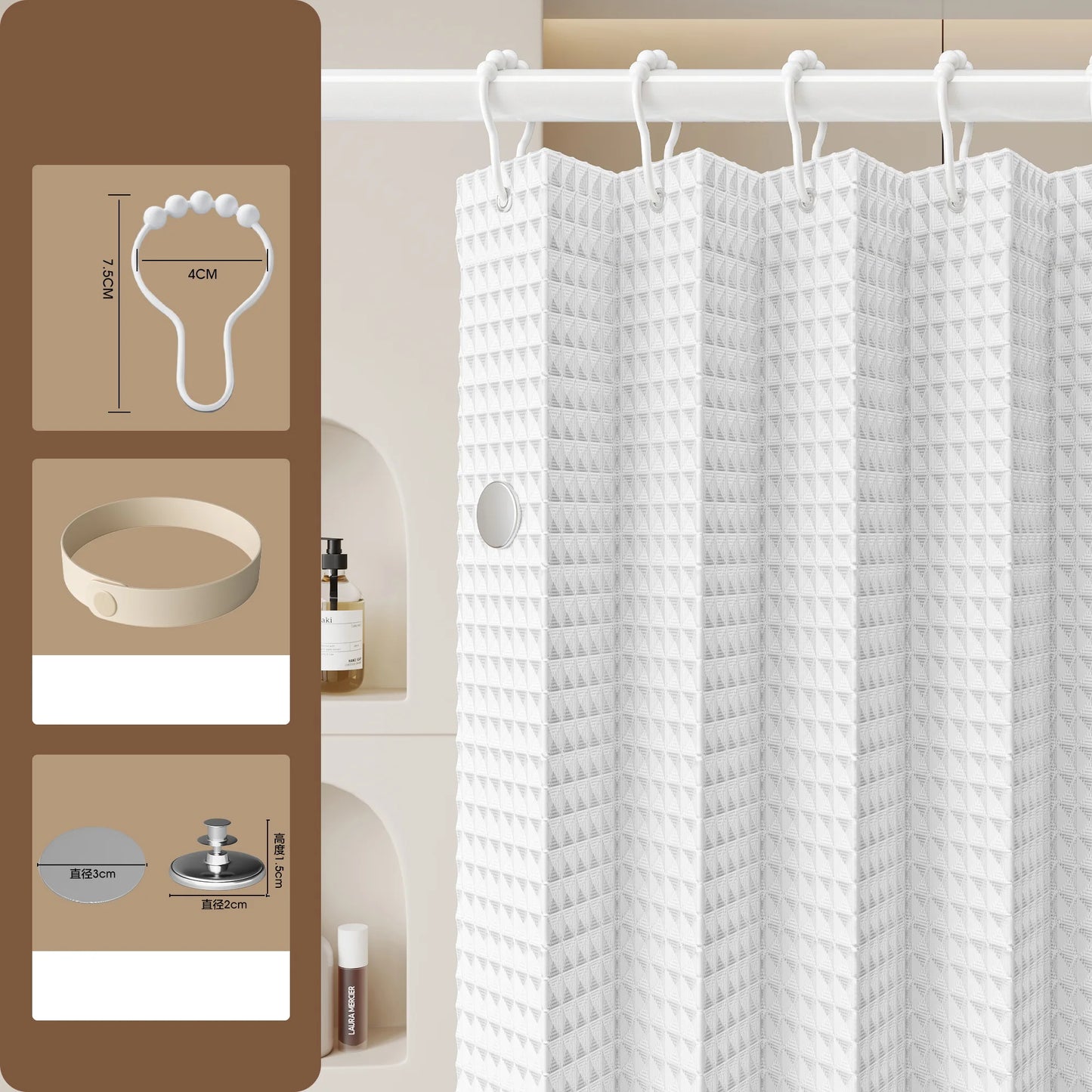 Bathroom Folding Linen Shower Curtain with Magnets Waterproof Suitable for Walk-in Shower Does Not Include Telesc
