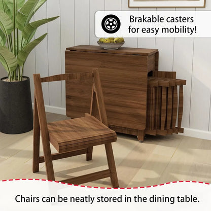 Folding Dining Table Set for 4, Bamboo Foldable Kitchen Dinning Set with Chairs, Double Drop Leaf Devise, Inside of Dinner