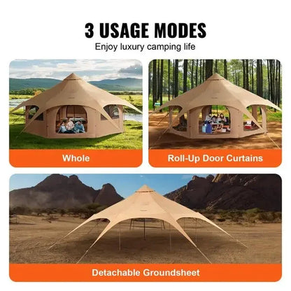 Canvas Tent, 4 Seasons 5 m/16.4 ft Bell Tent, Canvas Tent for Camping with Stove Jack, Breathable Yurt Tent for up to 8 Pe
