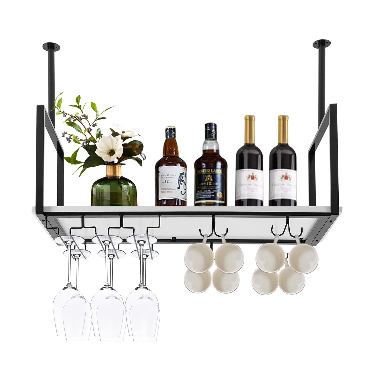 Ceiling Wine Glass Rack Wine Bottles Holder Hanging Stemware Goblet Display