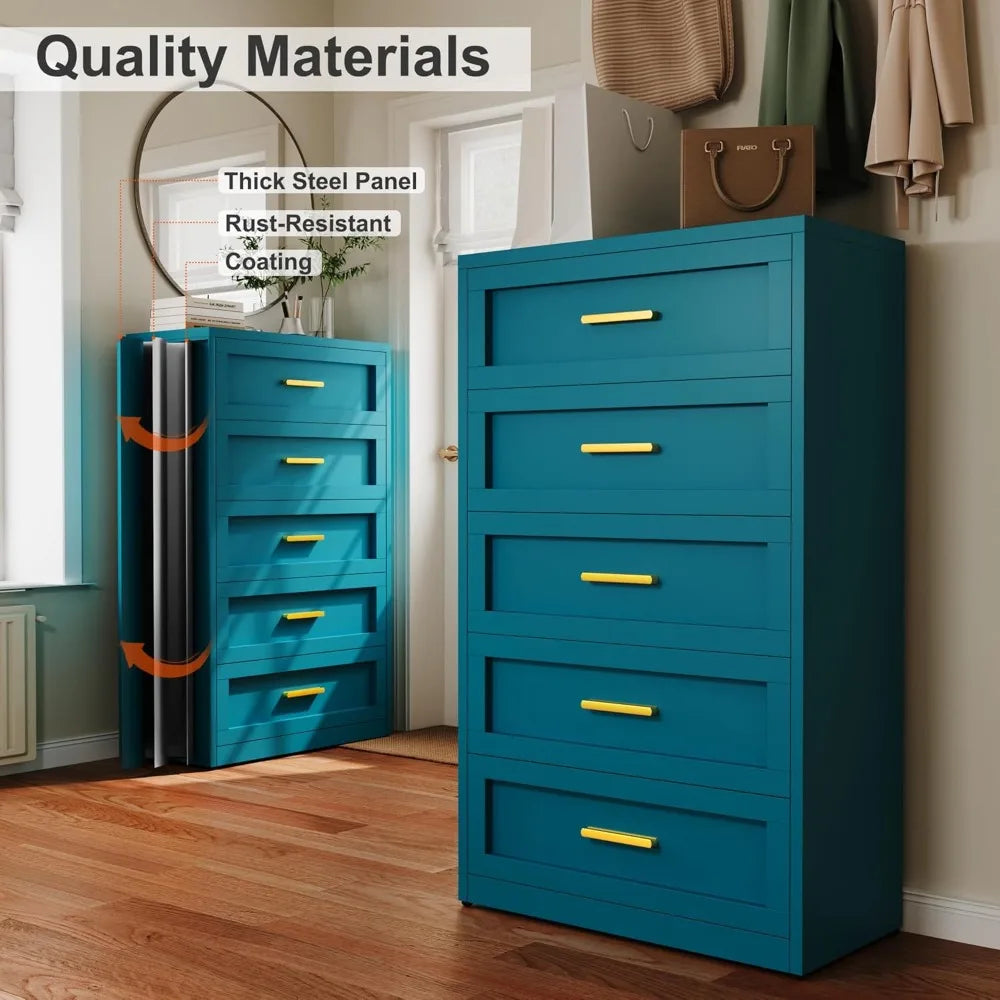5-DrawerTall Metal Dresser for Bedroom