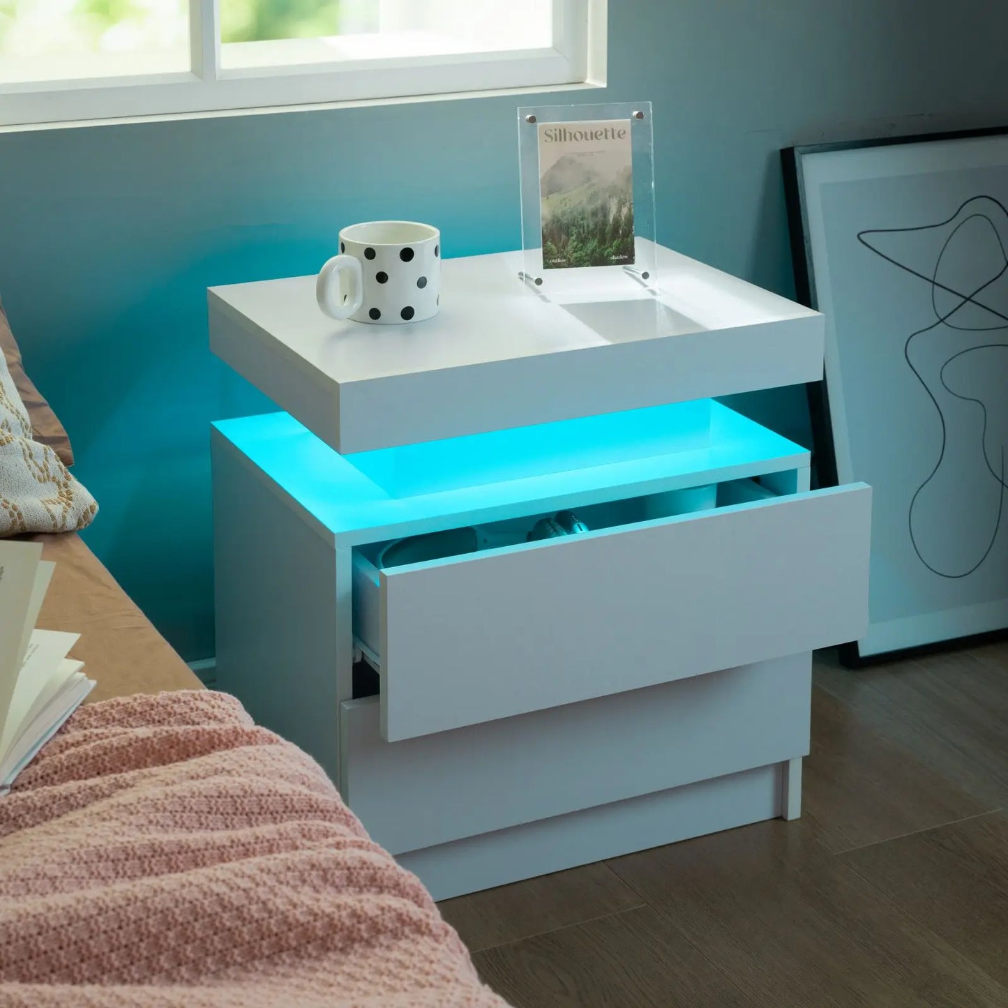 Nightstand Set of 2 LED Nightstand with 2 Drawers,Night Stand  with LED Light,Bedside Table with Drawers for Bedroom