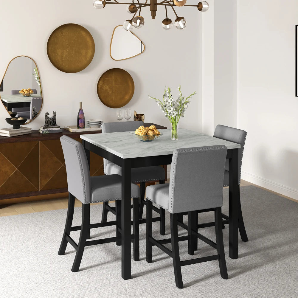 MLG 5 Piece Dining Table and Chair Set,4 Chairs,Square Counter Height Dining Table, Mid-Century Home Table and Chair Set, Uphols