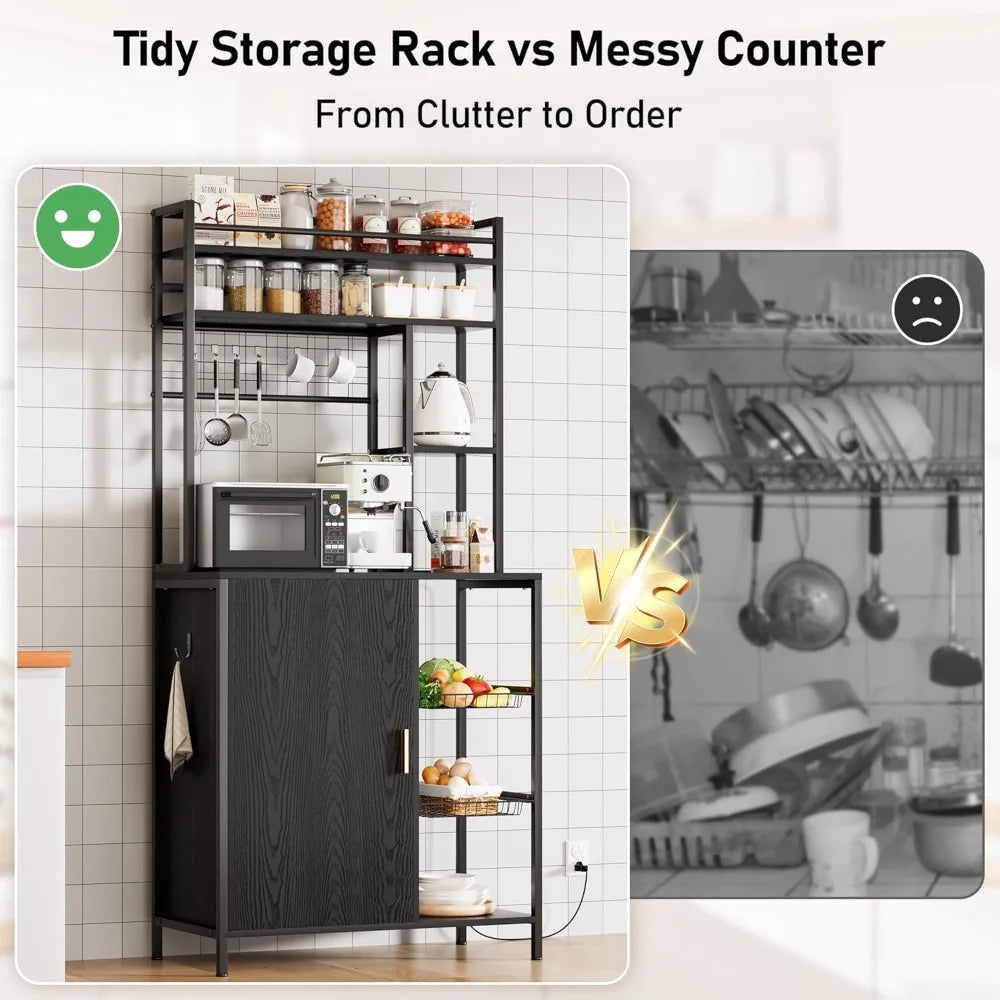 Bakers Rack with Power Outlet, Microwave Stand Cabinet with Storage, 7-Tiers  Coffee Bar Cabinet