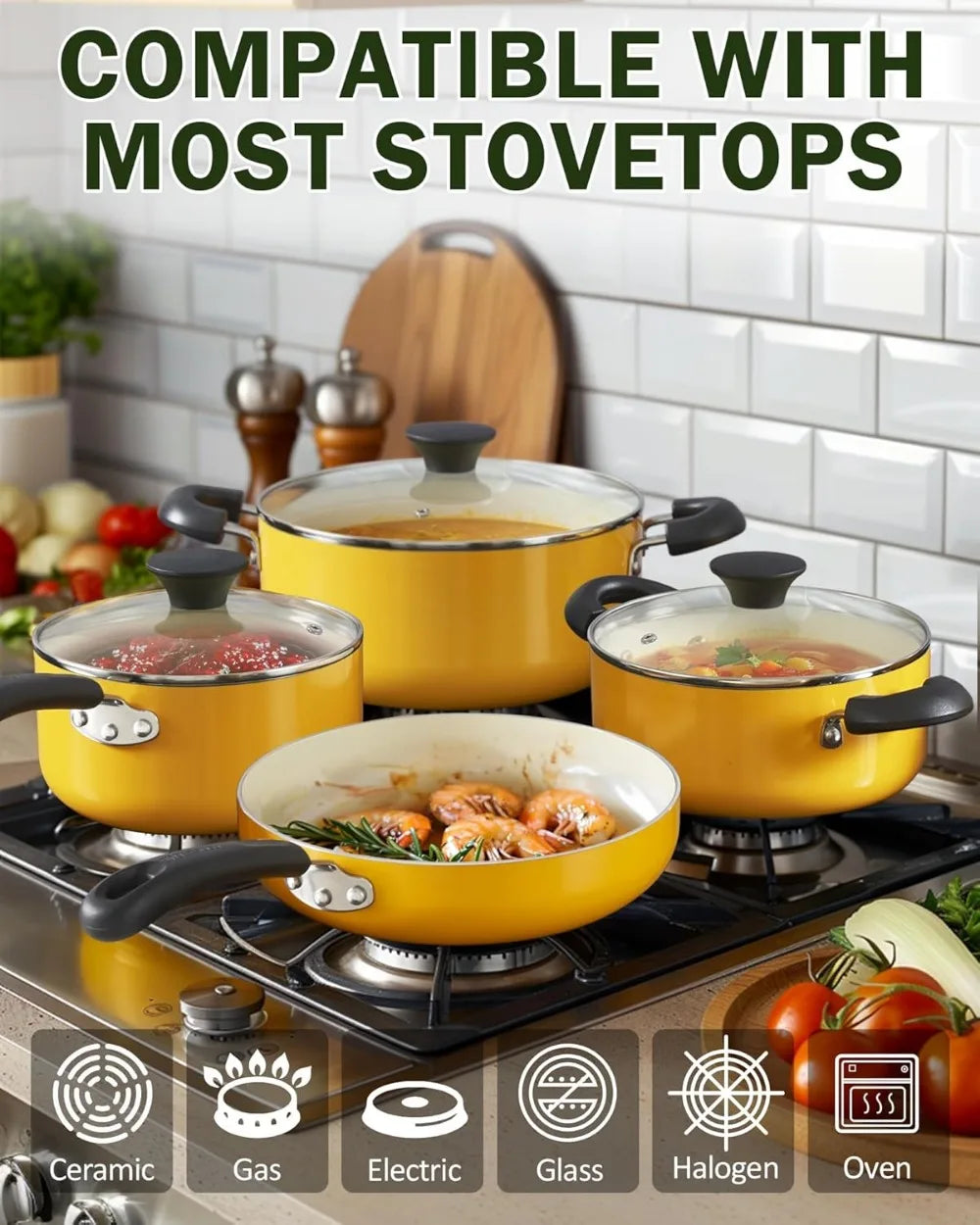 Home Pots and Pans Set Nonstick, 10-Piece Ceramic Kitchen Cookware Sets, Nonstick Cooking Set with Saucepans, Frying Pans