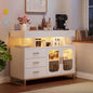 LED Buffet Cabinet with Charging Station, Smart Bar Cabinet with 20-Color Auto RGB Light, Coffee Bar Cabinet with Drawer/Hutch,