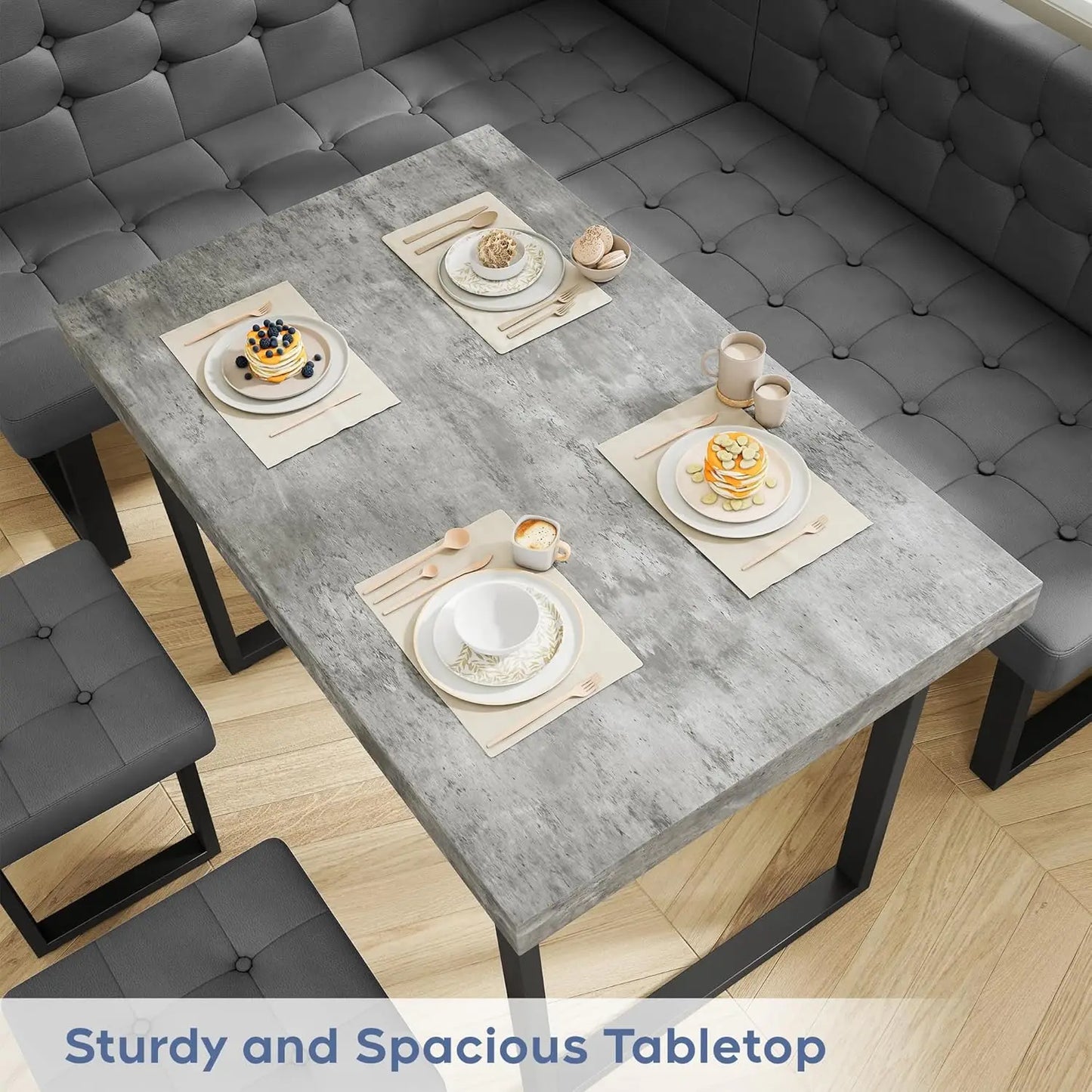 Modern Corner Dining Table Set, 72 Inch Breakfast Nook with Banquette, 5 Piece Set , Grey, Customized