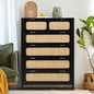 5 Drawer Tall Wooden/Rattan Chest Dresser