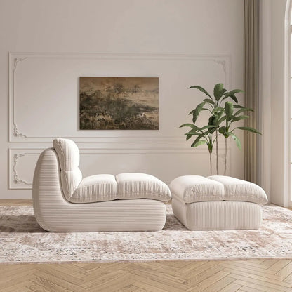 Corduroy Bean Bag Chair with Ottoman, Ultra Soft Reading Nook Seat for Adults, Living Room Bedroom Furniture