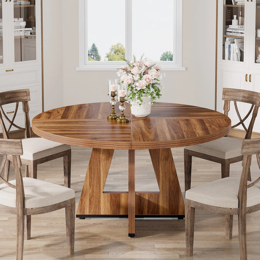 Round Dining Table for 4, 47 Inch Farmhouse Kitchen Table Small Dinner Table Kitchen Dinning Table for Dining Room