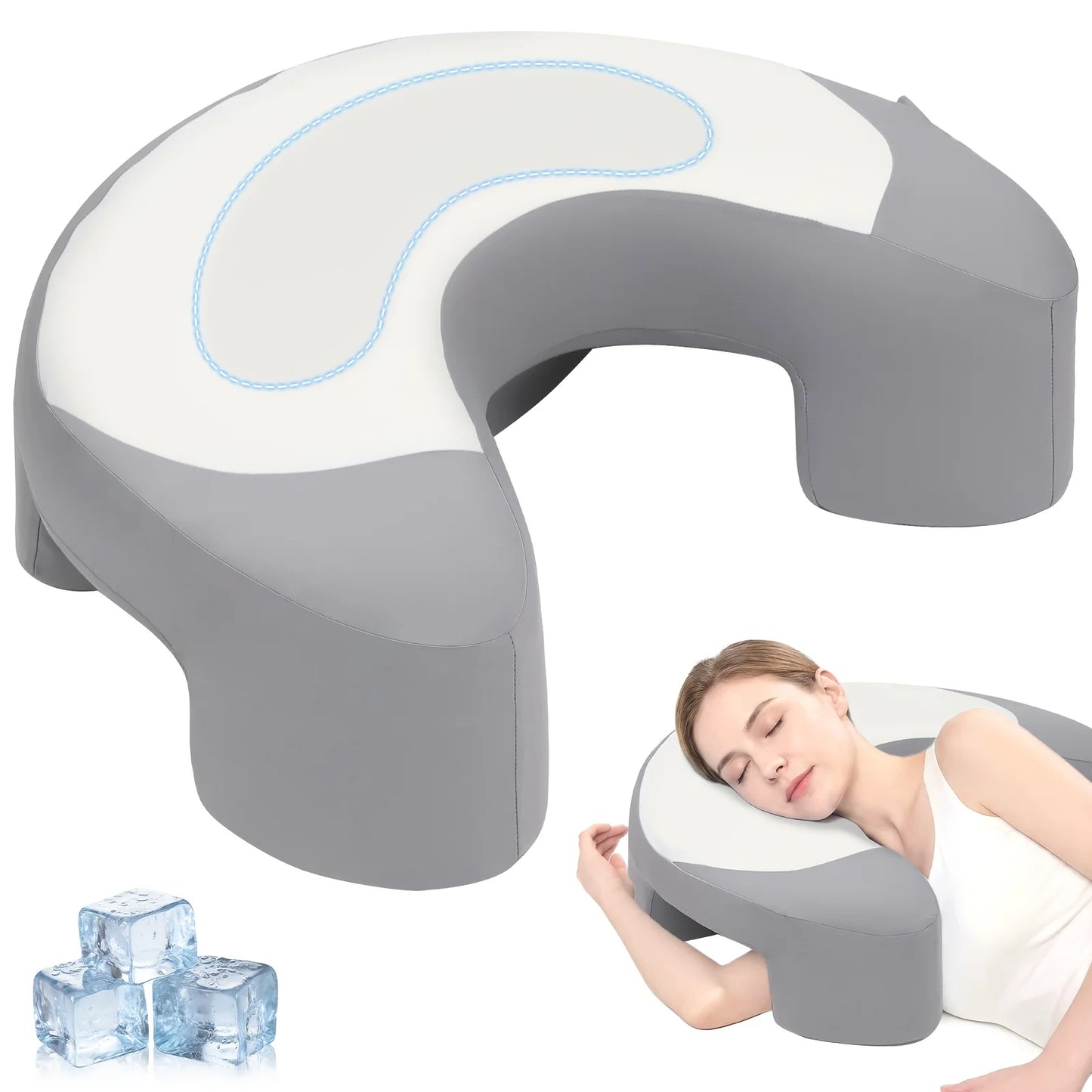 Ergonomic Orthopedic Cervical Pillow-C-Shaped Neck Support for Relief, Cooling Breathable Bed Pillow for Side/Back/Stomach