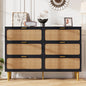6-Drawer Rattan Dresser, Natural Hand-Woven Rattan & Wood Large Storage Dresser With Deep Drawers For Bedroom Living Room