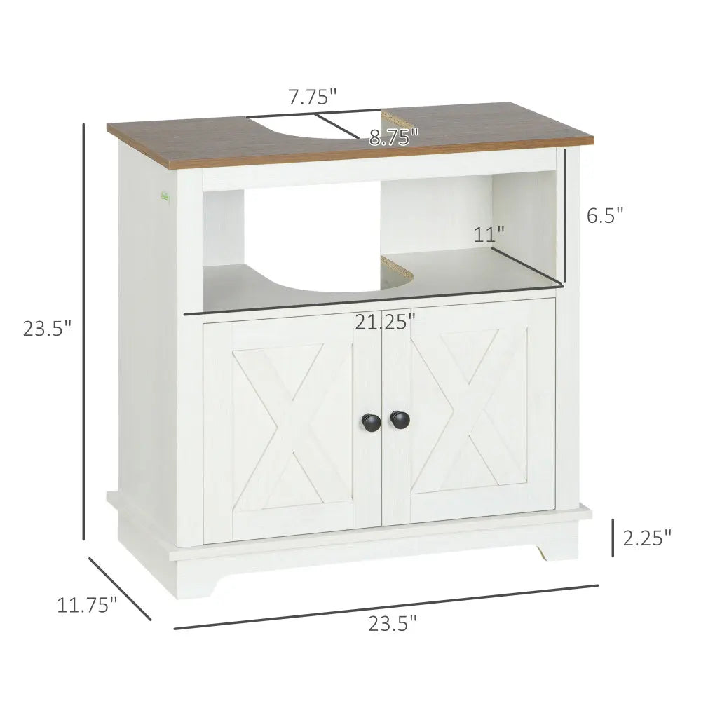 Farmhouse Under Sink Bathroom Cabinet, Pedestal Vanity Storage Cabinet with Double Doors and Storage Shelves, Bathroom