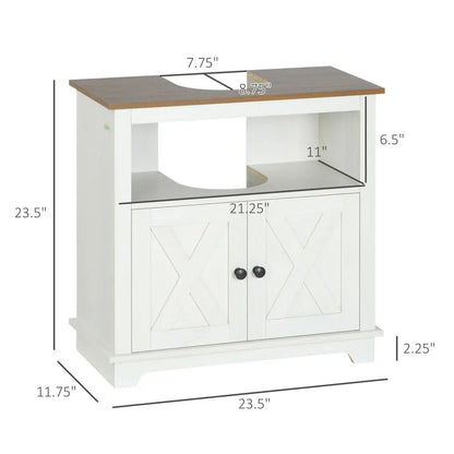 Farmhouse Under Sink Bathroom Cabinet, Pedestal Vanity Storage Cabinet with Double Doors and Storage Shelves, Bathroom