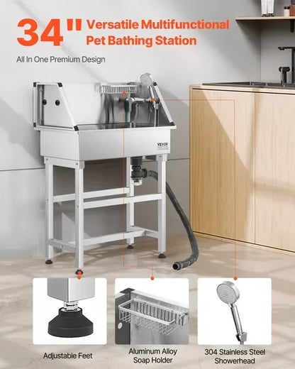 34 inch Dog Grooming Bath Tub StainlSteel w Faucet for Pets