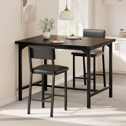 Dining Table Set for 2 w/Counter Height Table & 2 Upholstered Bar Stools, 3-Piece Kitchen Table Set with Footrest & Corner