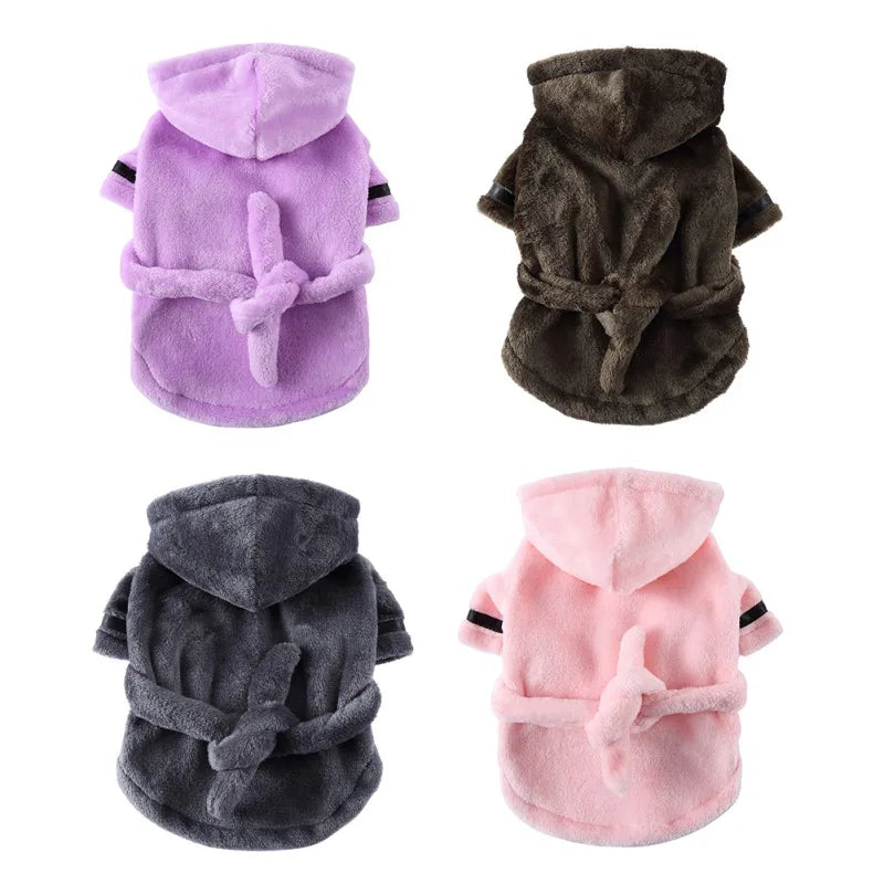 Pet Dog Bathrobe with Hooded Dog Pajamas Sleeping Clothes Soft Pet Bath Drying Towel Clothes For Puppy Dogs Cats