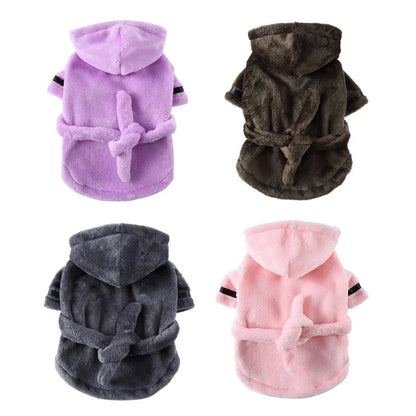 Pet Dog Bathrobe with Hooded Dog Pajamas Sleeping Clothes Soft Pet Bath Drying Towel Clothes For Puppy Dogs Cats
