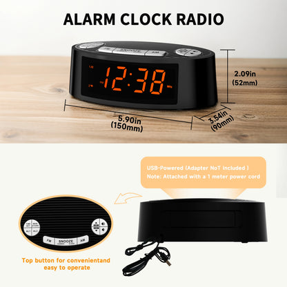 AM/FM Alarm Clock Radio with Dual Alarm Sleep Timer & Snooze Functions Orange LED Display 4-Level Dimming Option iTOMA CKS3301U