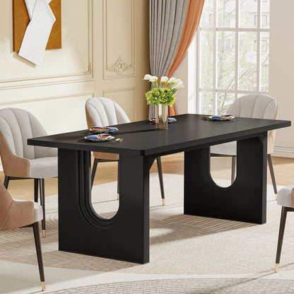 Modern Dining Table for 6 to 8 People, 71" Large Kitchen Dining Table with Wood Pedestal Base,