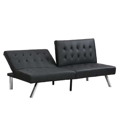 sofa bed black , can be placed flat, wooden frame, stainless steel legs, suitable for living rooms and apartments