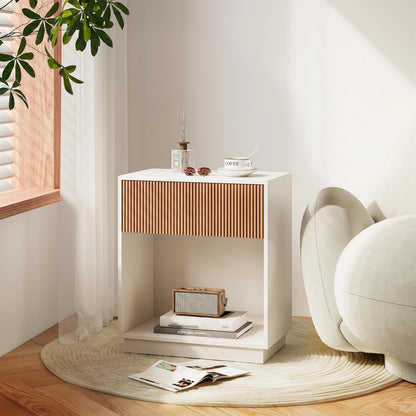 Fluted Nightstands Set Of 2, Modern Mid - Century Wood Bedside Table With Drawer & Open Storage Shelf, End Table For Bedroom, Li