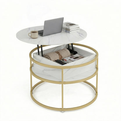 31. 5” Lift Top Coffee Table w/ Hidden Compartment & Side Shelves for Living Room