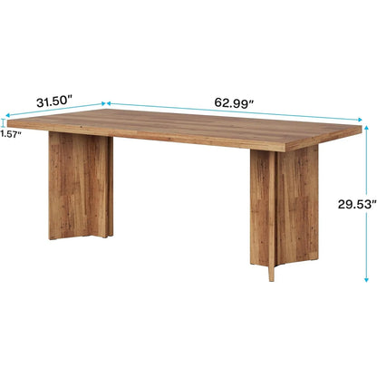 63-inch Dining Table for 4-6, Farmhouse Table with Large Tabletop, Rectangular Eating Table for Dining Room, Living Room