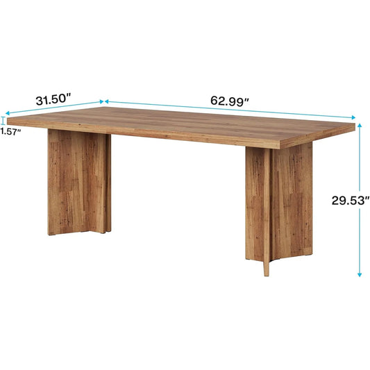 63-inch Dining Table for 4-6, Farmhouse Table with Large Tabletop, Rectangular Eating Table for Dining Room, Living Room