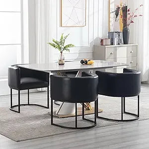 Velvet Dining Chairs Set of 4 Modern Barrel Arm Chairs with Chrome Metal Frame, Upholstered